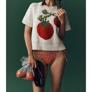 Maeve Short-Sleeve Crew-Neck Veggie Motif Graphic Sweater Tomato XLP